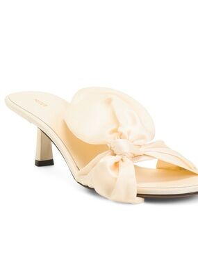 Cream Knot-Front Satin Mule Heels